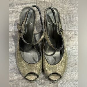 Paolo Gold and Black Heels Elegant Slingback